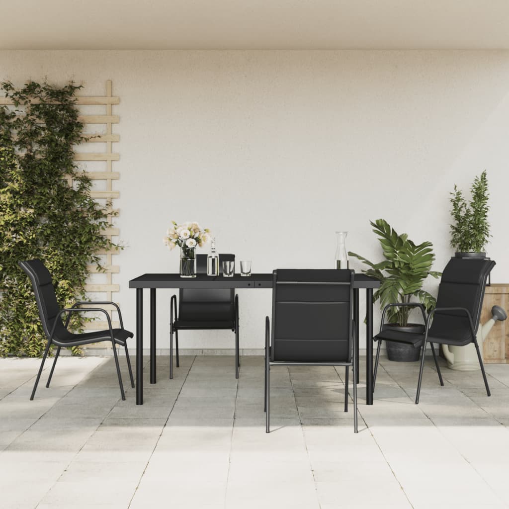 5-Tlg. Garten-Essgruppe Schwarz Stahl Und Textilene