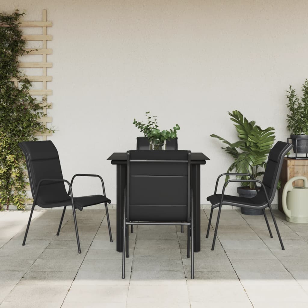7-Tlg. Garten-Essgruppe Schwarz Stahl Und Textilene