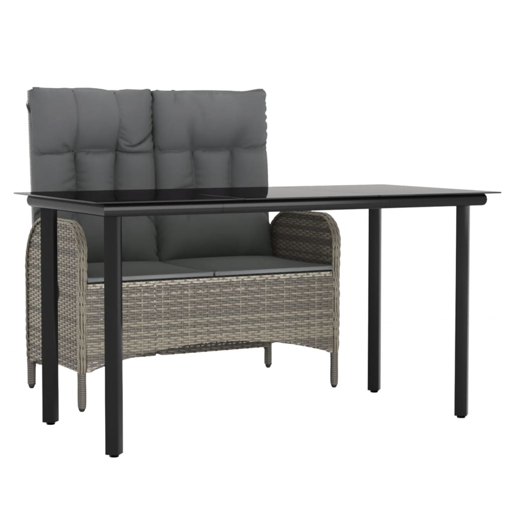 2-Tlg. Garten-Essgruppe Mit Kissen Grau Poly Rattan