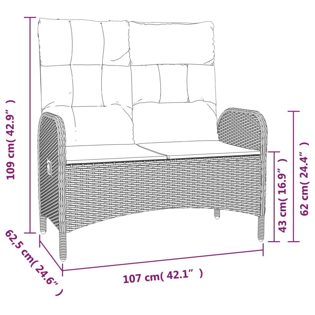 2-Tlg. Garten-Essgruppe Mit Kissen Grau Poly Rattan