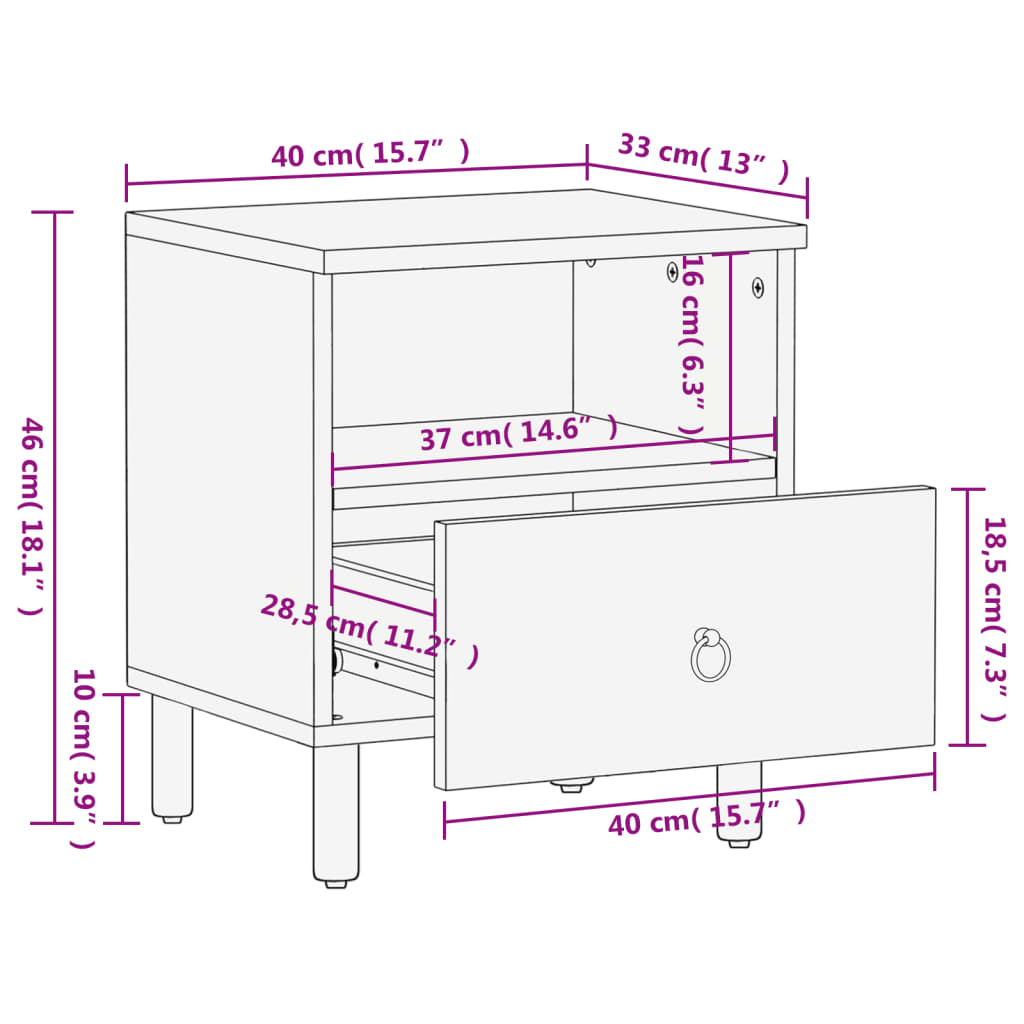 Nachttisch 40X33X46 Cm Massivholz Mango