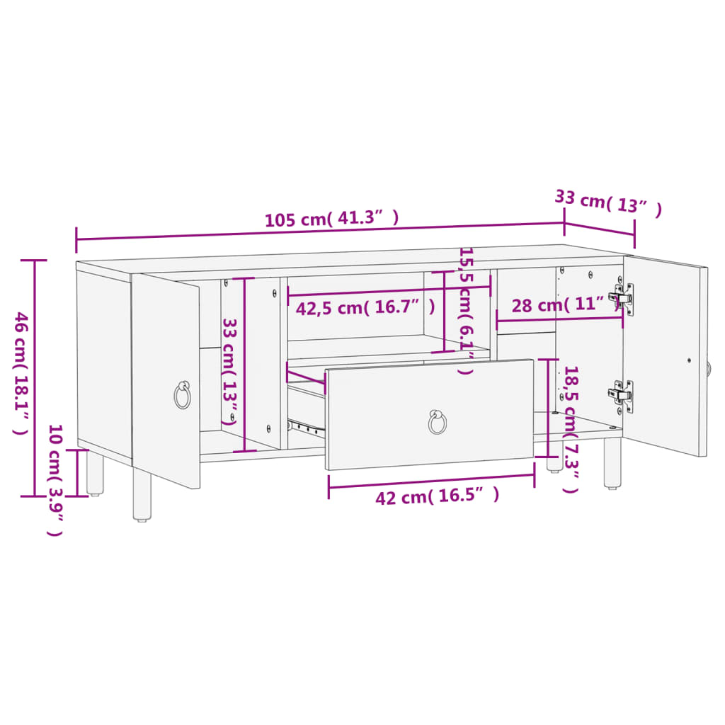 Tv-Schrank 105X33X46 Cm Massivholz Mango