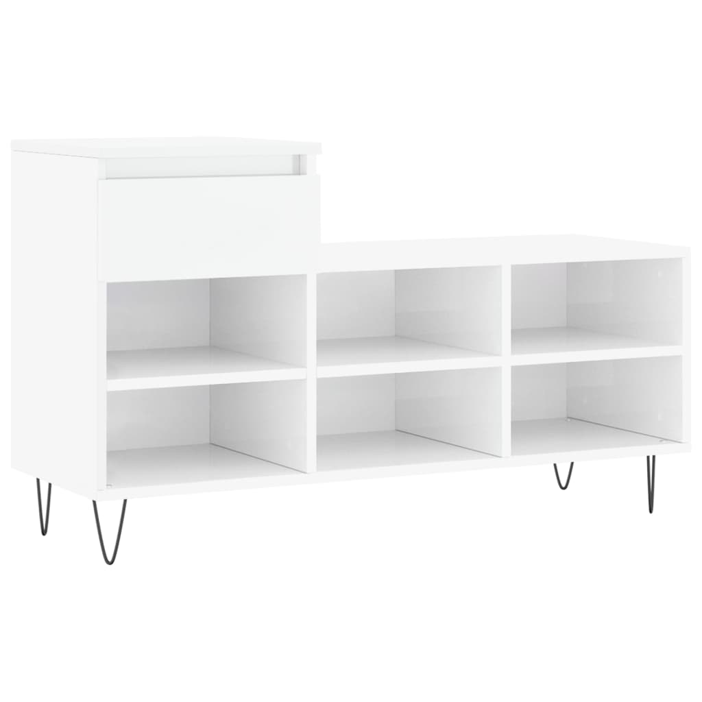 Schuhregal 102X36X60 Cm Holzwerkstoff Hochglanz-Weiß