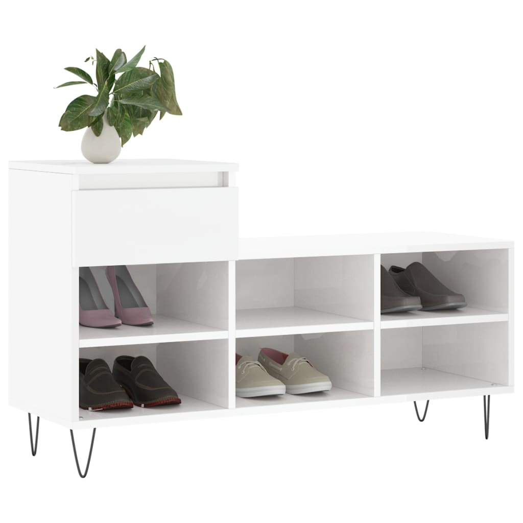 Schuhregal 102X36X60 Cm Holzwerkstoff Hochglanz-Weiß