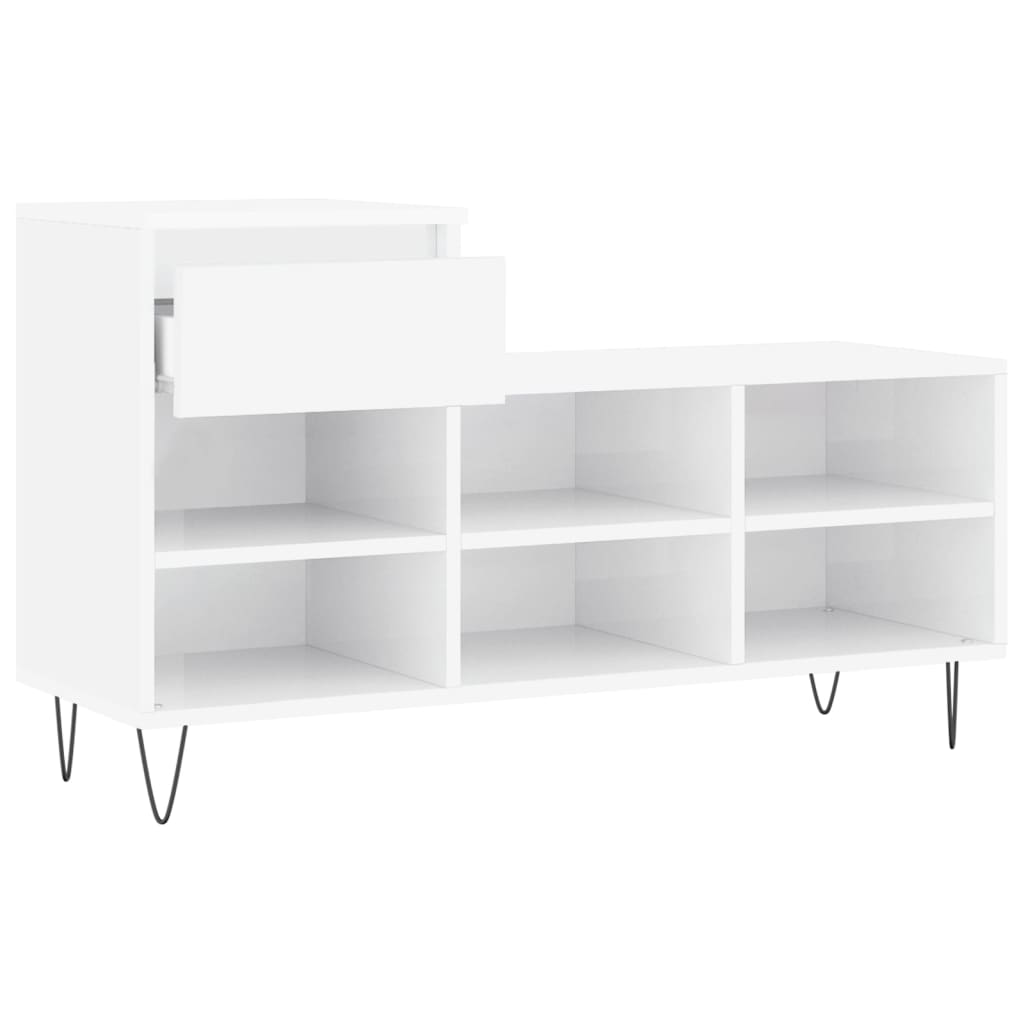 Schuhregal 102X36X60 Cm Holzwerkstoff Hochglanz-Weiß