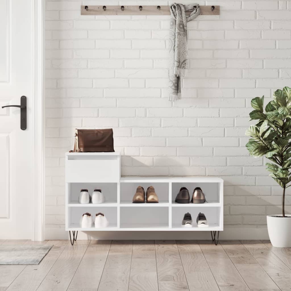Schuhregal 102X36X60 Cm Holzwerkstoff Hochglanz-Weiß