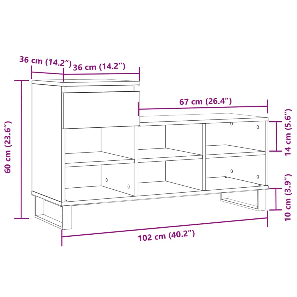 Schuhregal 102X36X60 Cm Holzwerkstoff Grau Sonoma
