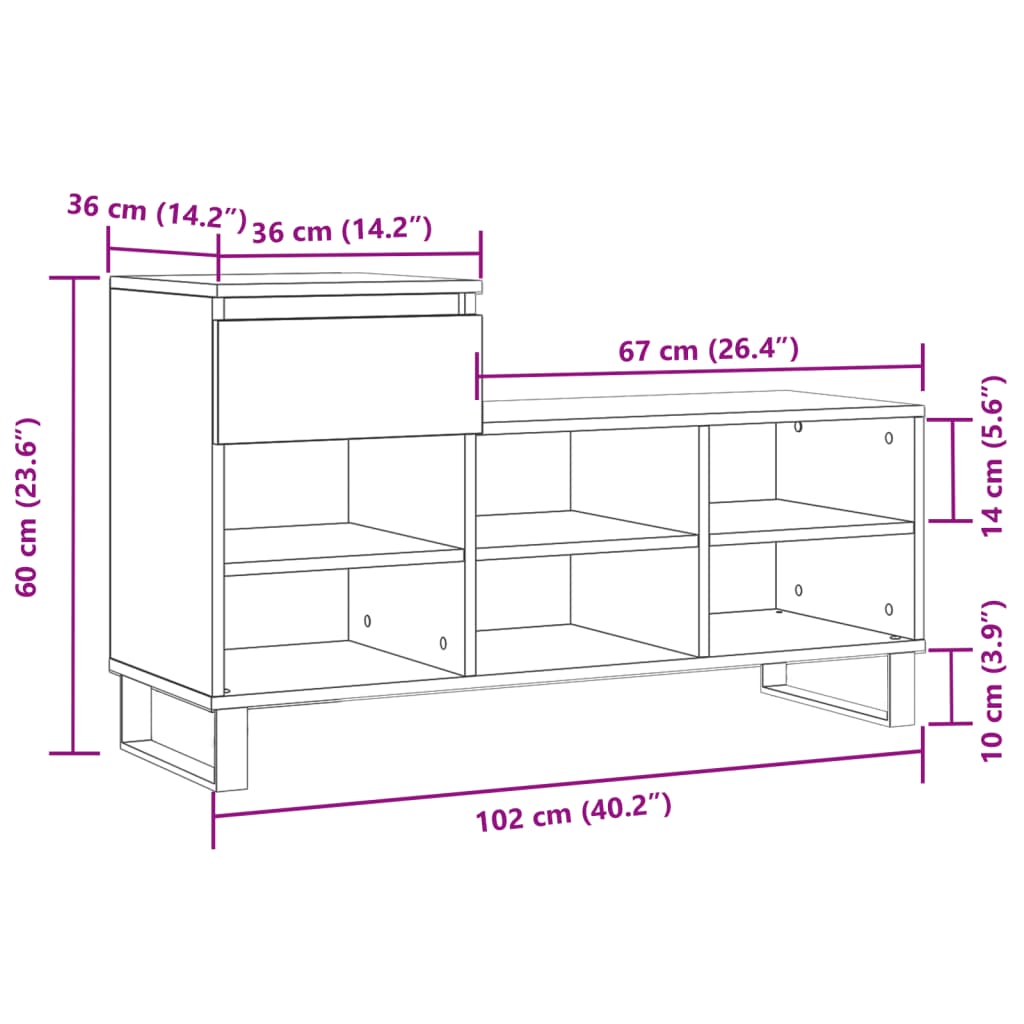 Schuhregal Braun Eichen-Optik 102X36X60 Cm Holzwerkstoff Braune Eiche