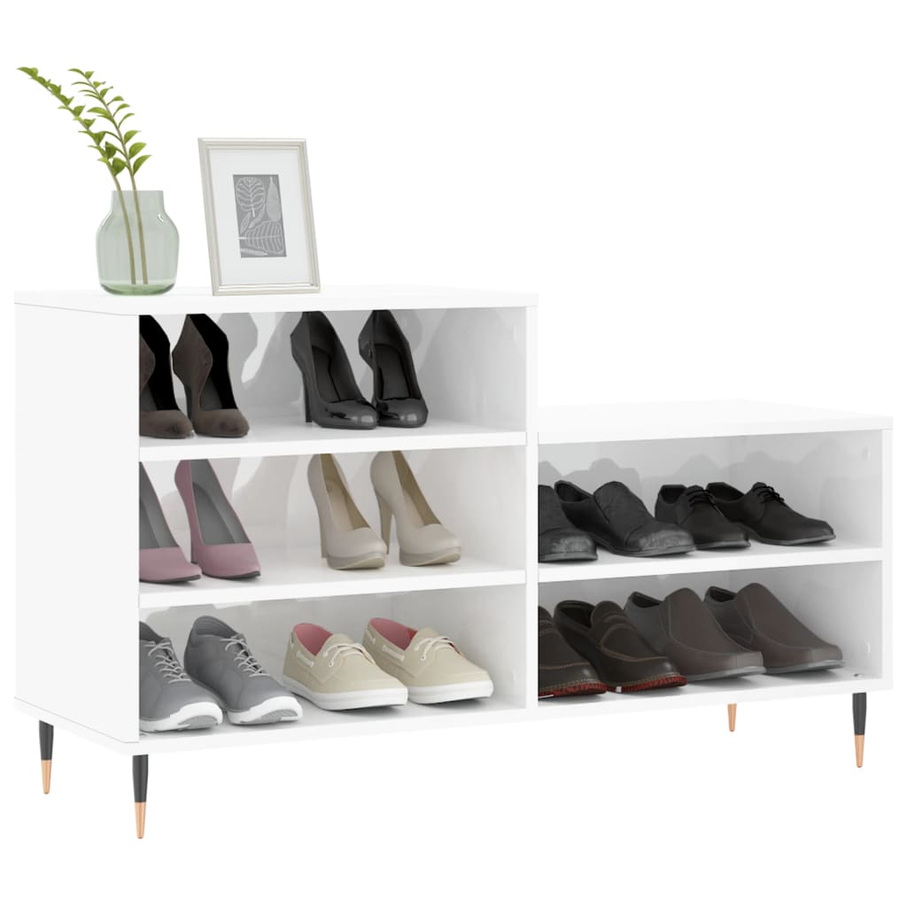 Schuhregal 102X36X60 Cm Holzwerkstoff Hochglanz-Weiß