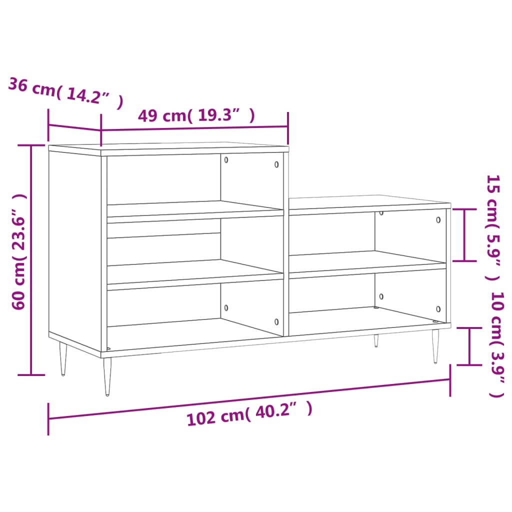 Schuhregal 102X36X60 Cm Holzwerkstoff Grau Sonoma