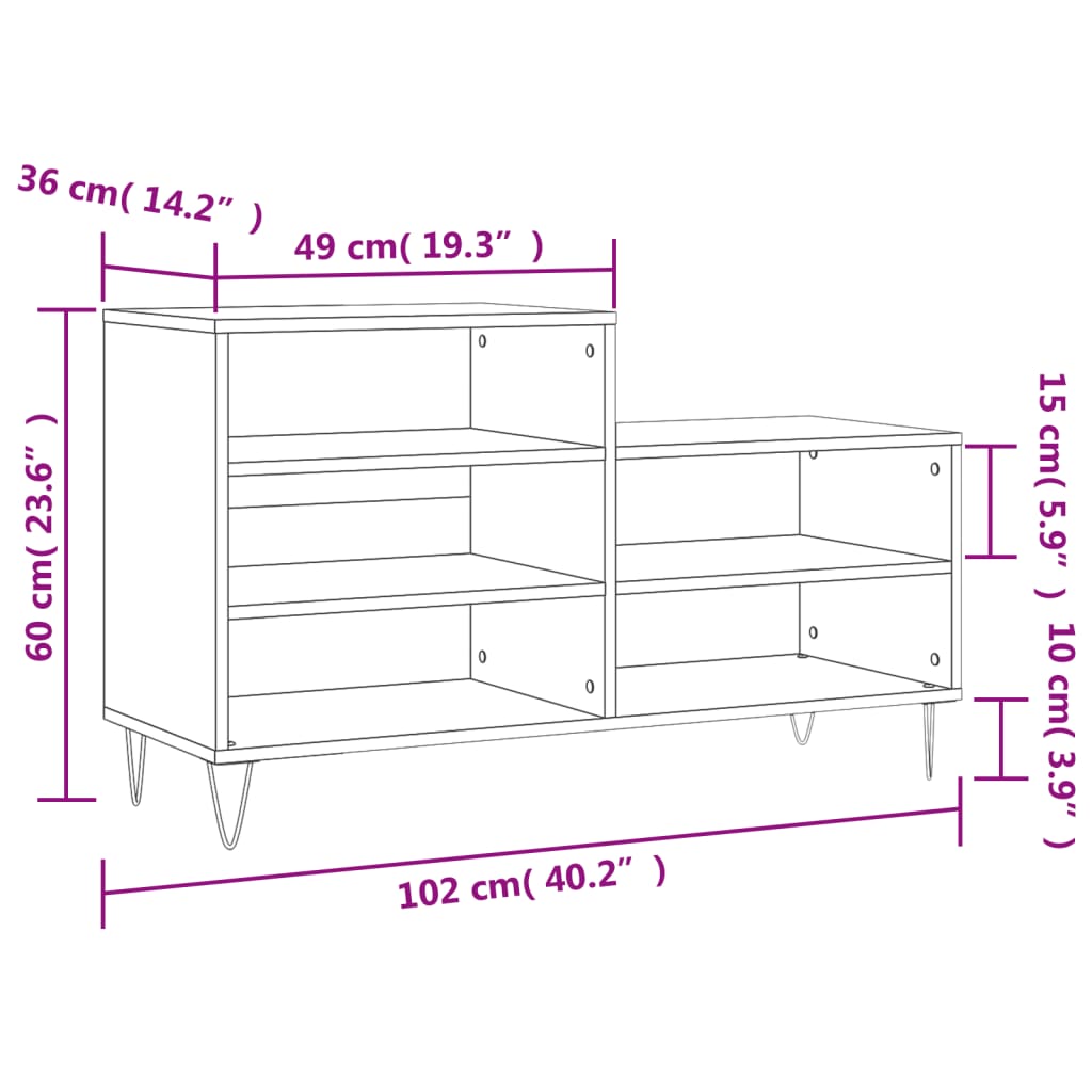 Schuhregal 102X36X60 Cm Holzwerkstoff Schwarz