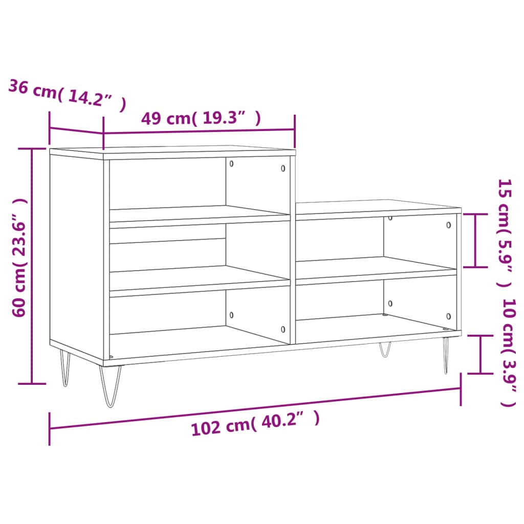 Schuhregal Braun Eichen-Optik 102X36X60 Cm Holzwerkstoff Braune Eiche