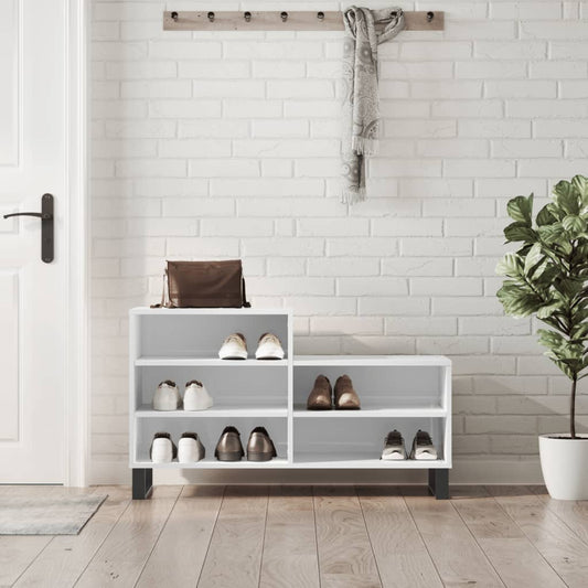 Schuhregal 102X36X60 Cm Holzwerkstoff Hochglanz-Weiß