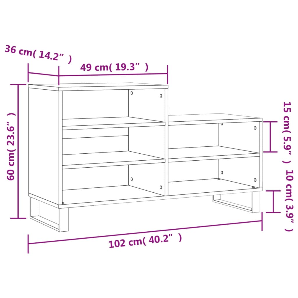 Schuhregal Braun Eichen-Optik 102X36X60 Cm Holzwerkstoff Braune Eiche