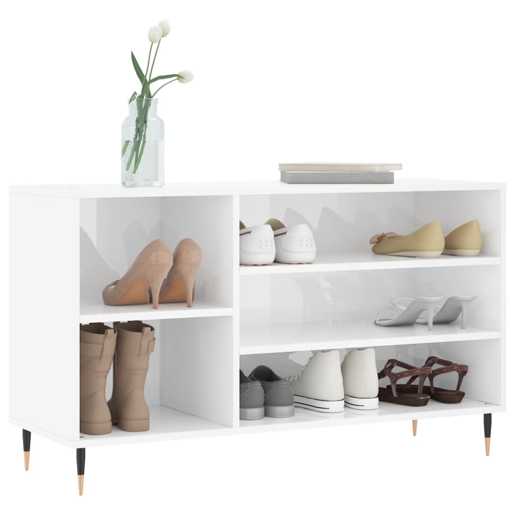 Schuhregal 102X36X60 Cm Holzwerkstoff Hochglanz-Weiß