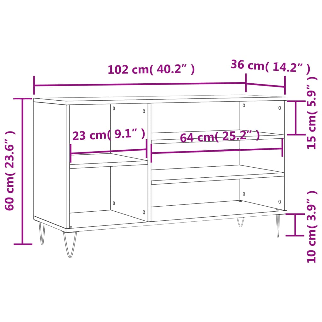 Schuhregal 102X36X60 Cm Holzwerkstoff Grau Sonoma