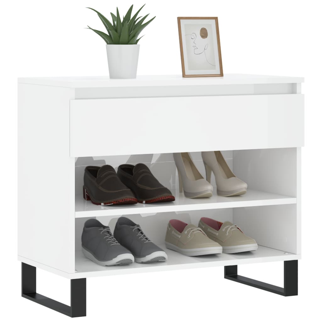 Schuhregal 70X36X60 Cm Holzwerkstoff Hochglanz-Weiß