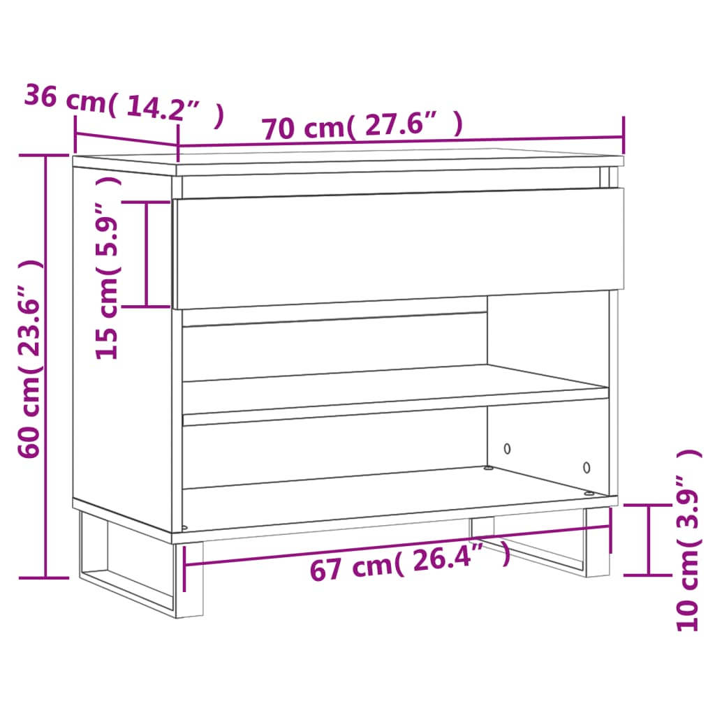 Schuhregal 70X36X60 Cm Holzwerkstoff Hochglanz-Weiß