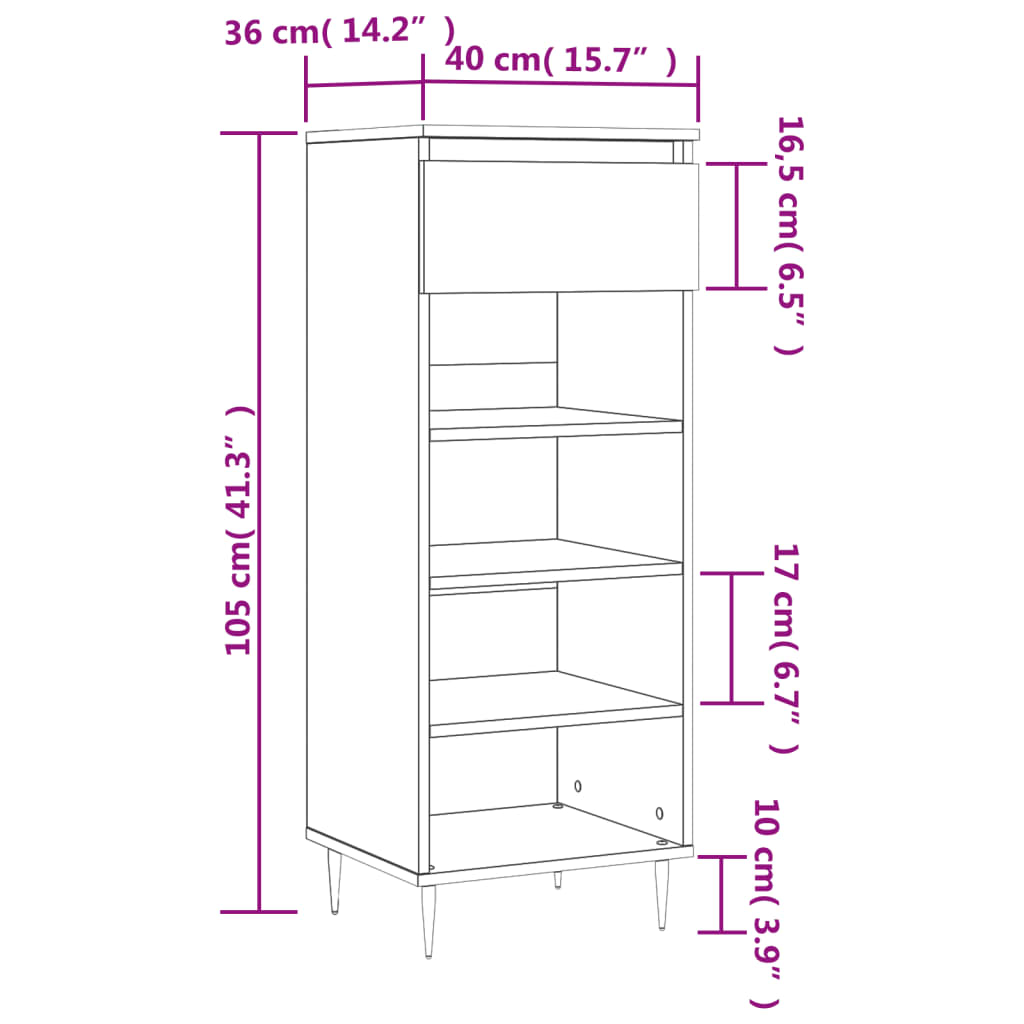 Schuhschrank 40X36X105 Cm Holzwerkstoff Schwarz