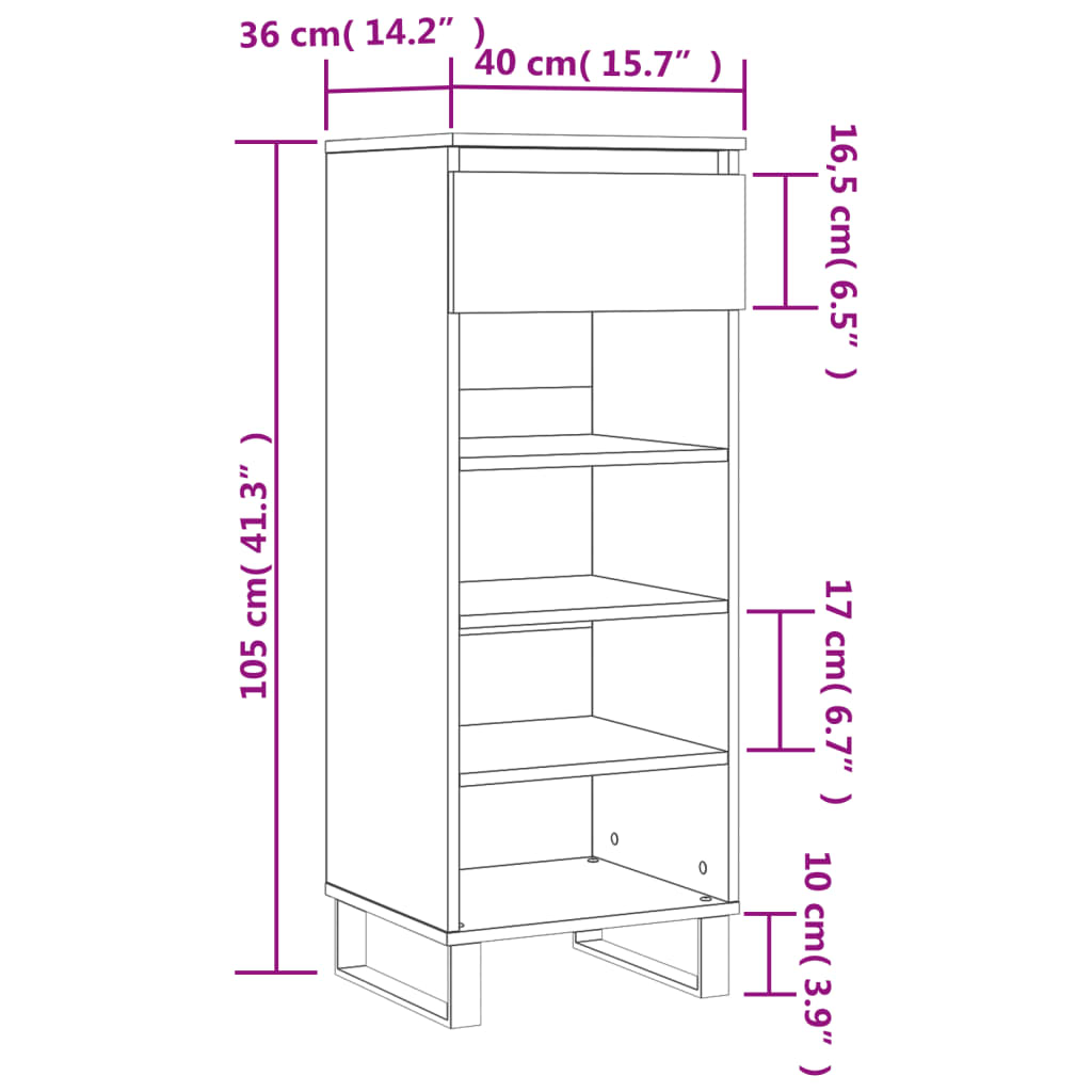 Schuhschrank 40X36X105 Cm Holzwerkstoff Betongrau