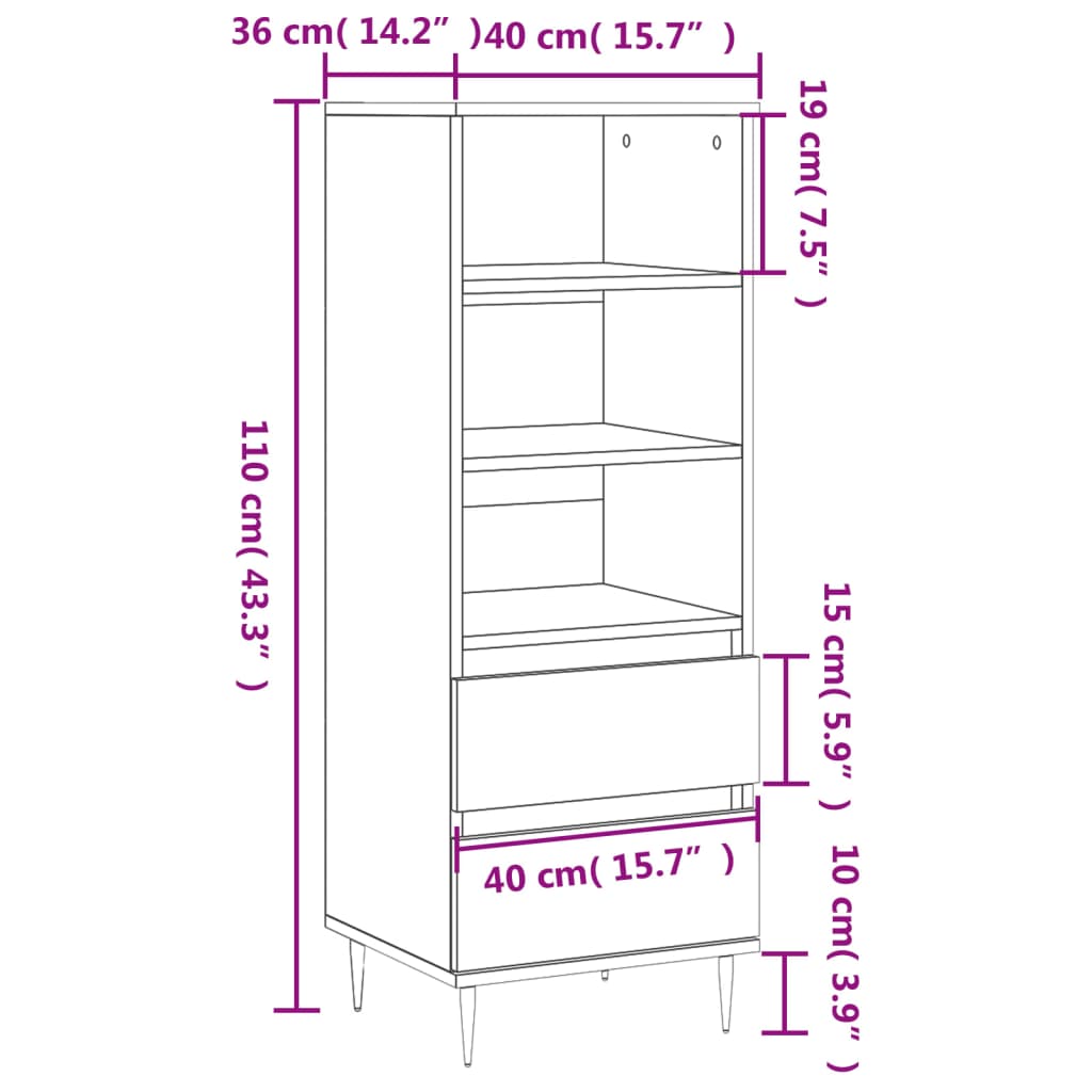 Highboard 40X36X110 Cm Holzwerkstoff