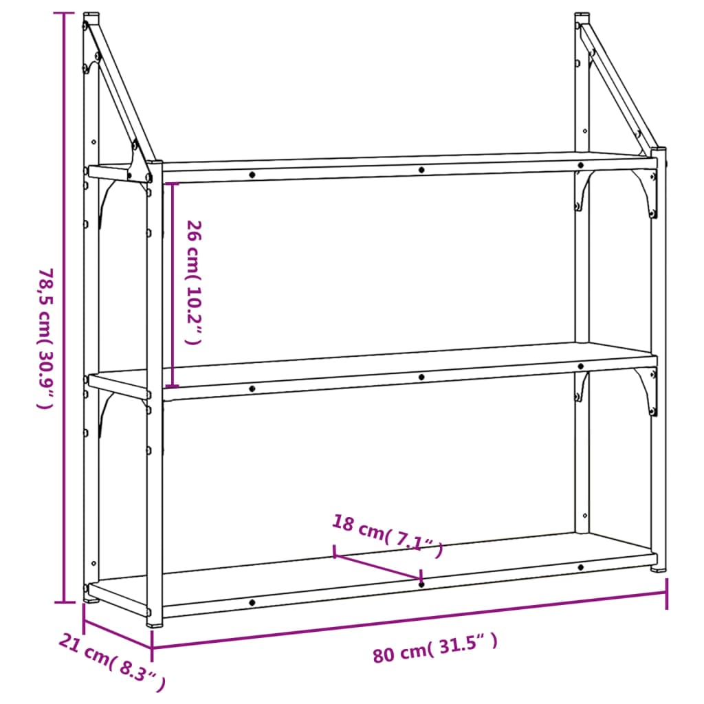 Wandregal 3 Fächer 80X21X78,5 Cm Holzwerkstoff