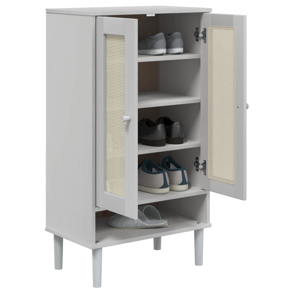 Schuhschrank Senja Rattan-Optik 59,5X35X107Cm Kiefernholz Weiß