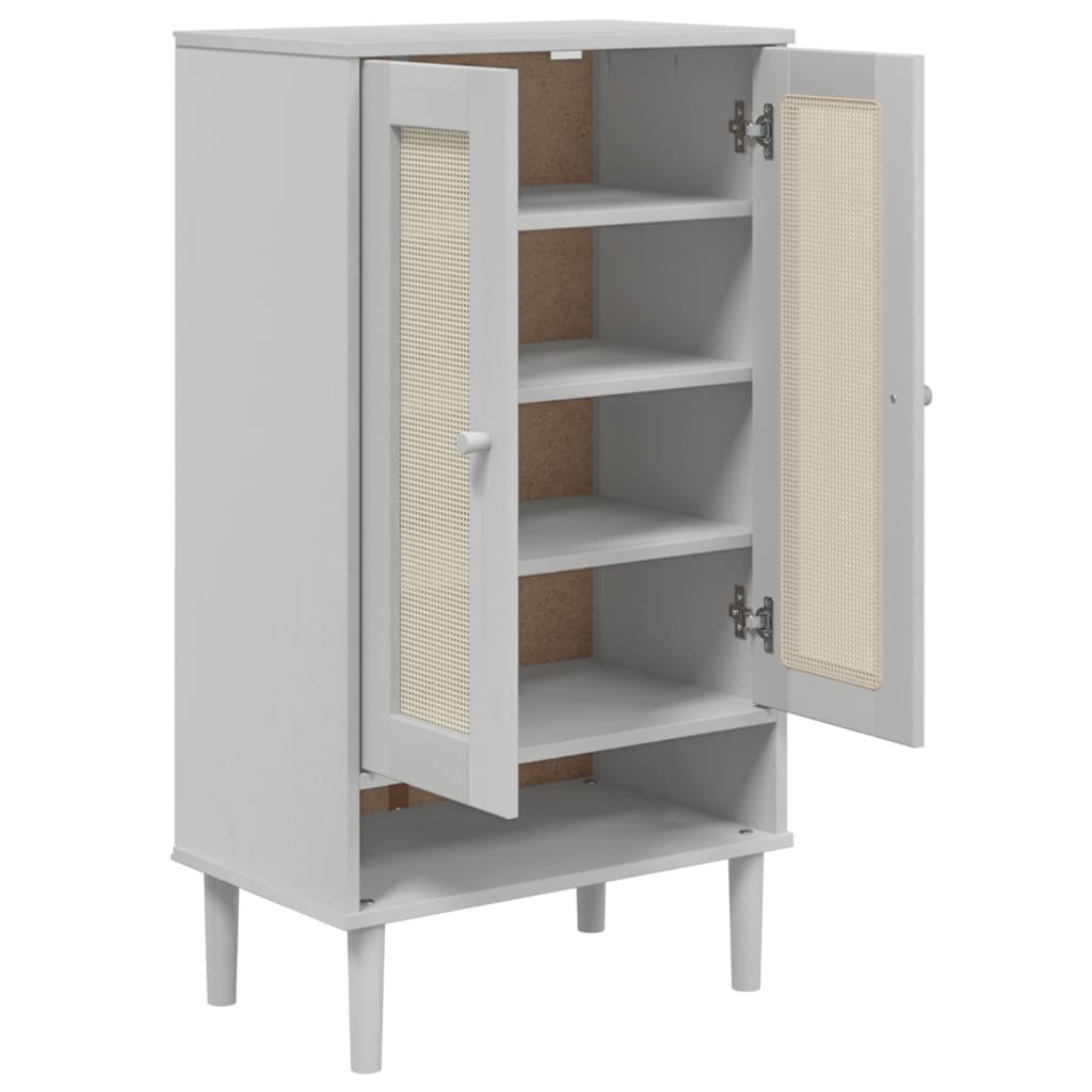 Schuhschrank Senja Rattan-Optik 59,5X35X107Cm Kiefernholz Weiß