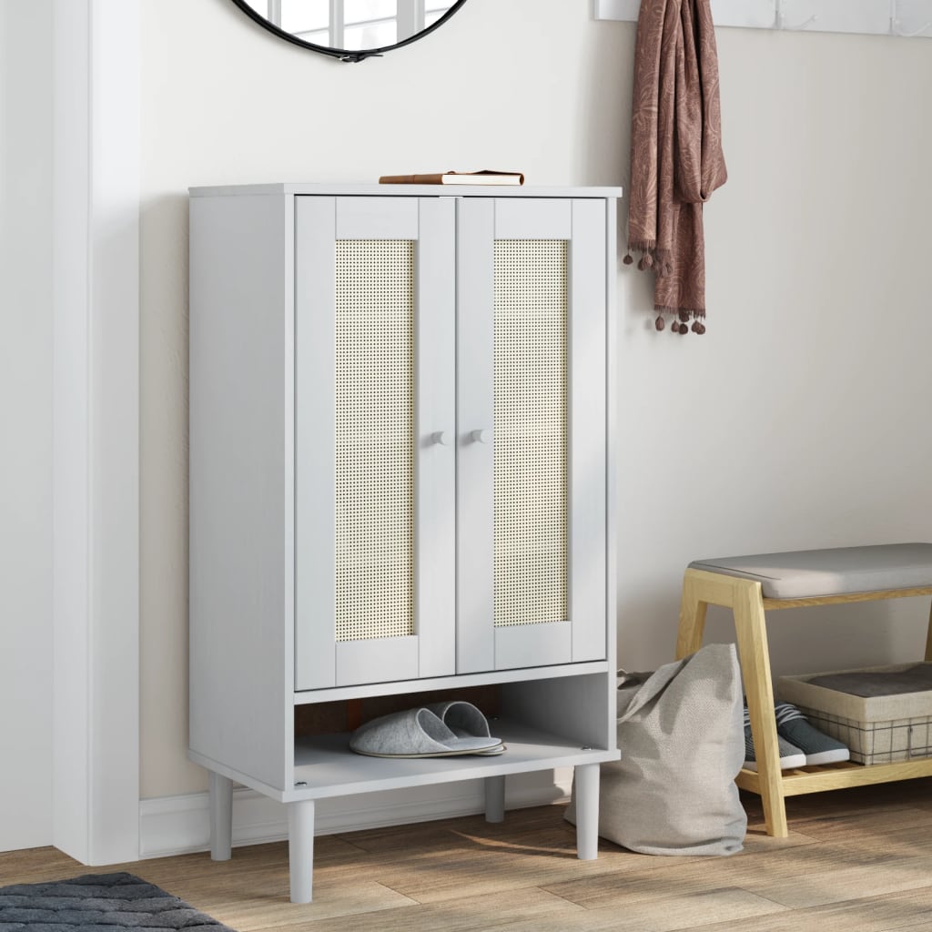 Schuhschrank Senja Rattan-Optik 59,5X35X107Cm Kiefernholz Weiß