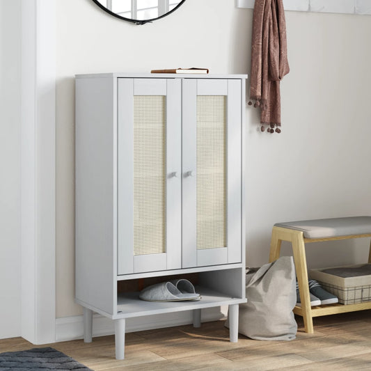 Schuhschrank Senja Rattan-Optik 59,5X35X107Cm Kiefernholz Weiß