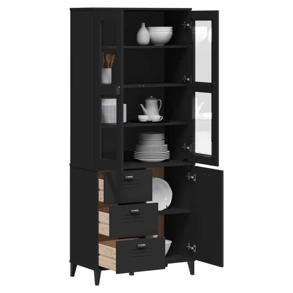 Highboard Viken Anthrazit 80X40X190 Cm Massivholz Kiefer