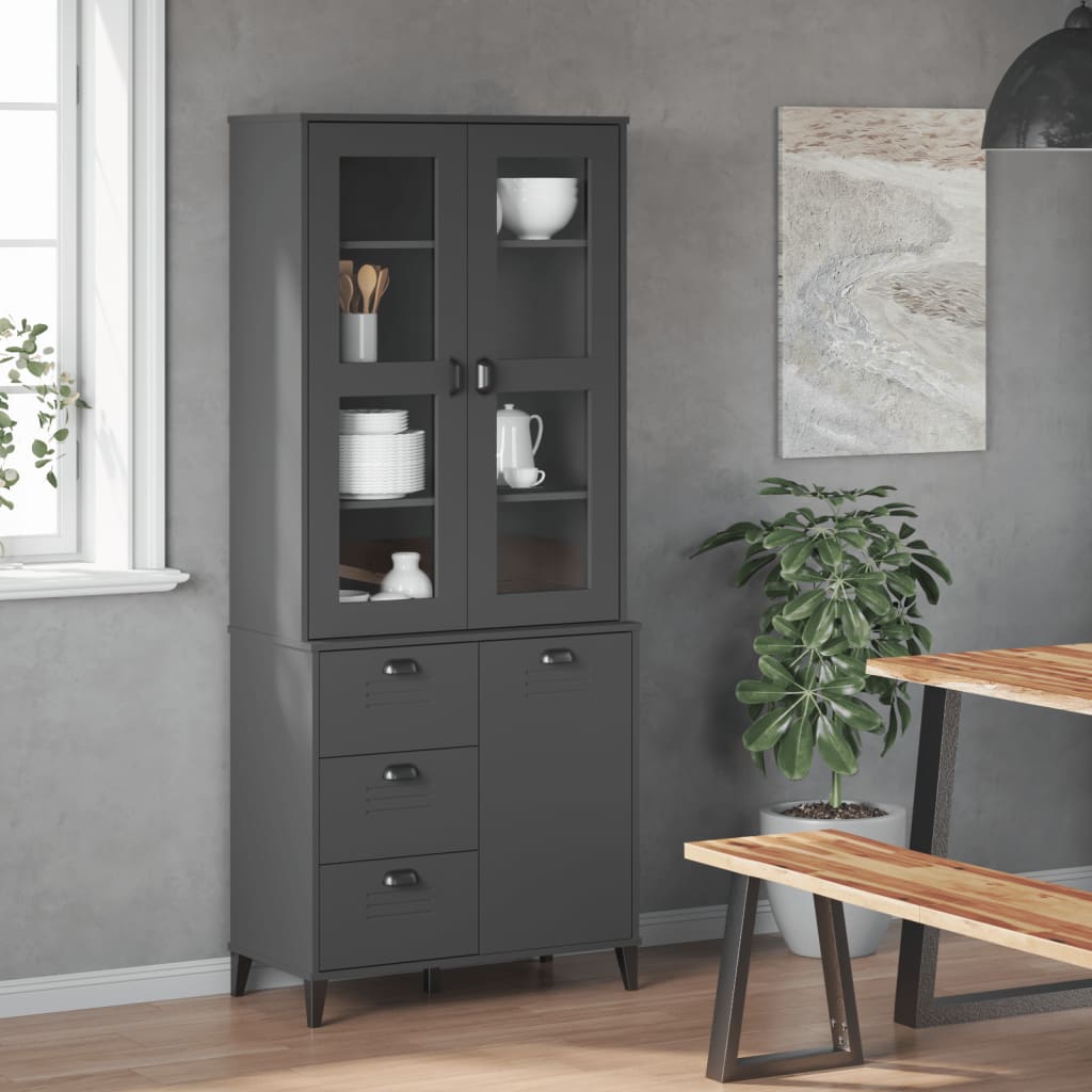 Highboard Viken Anthrazit 80X40X190 Cm Massivholz Kiefer