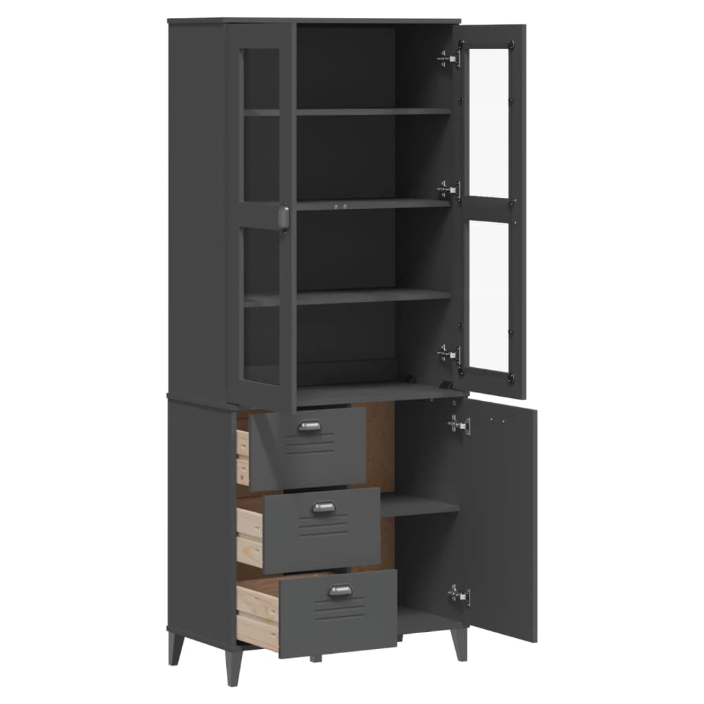 Highboard Viken Anthrazit 80X40X190 Cm Massivholz Kiefer
