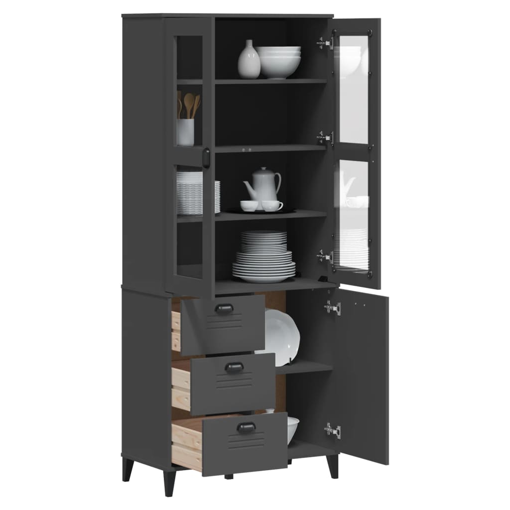 Highboard Viken Anthrazit 80X40X190 Cm Massivholz Kiefer