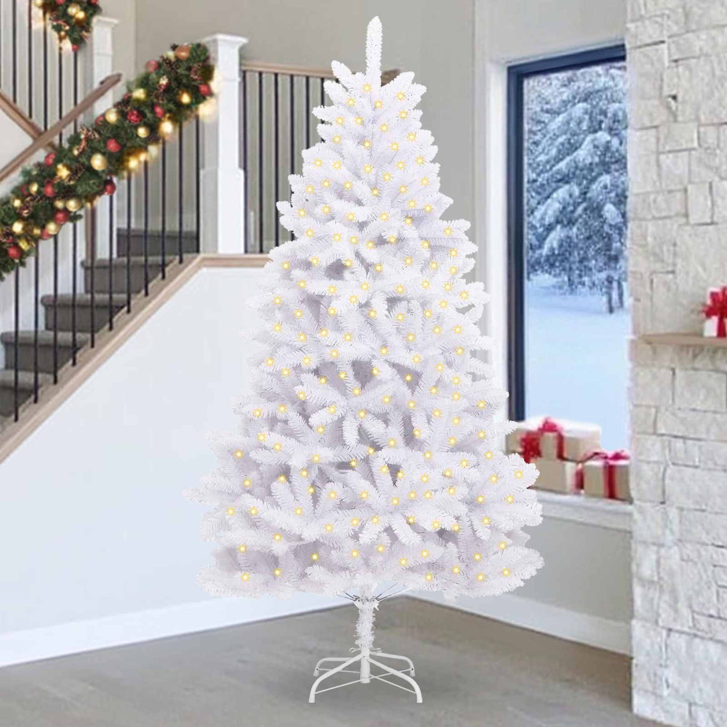Künstlicher Weihnachtsbaum Klappbar Mit Ständer Weiß