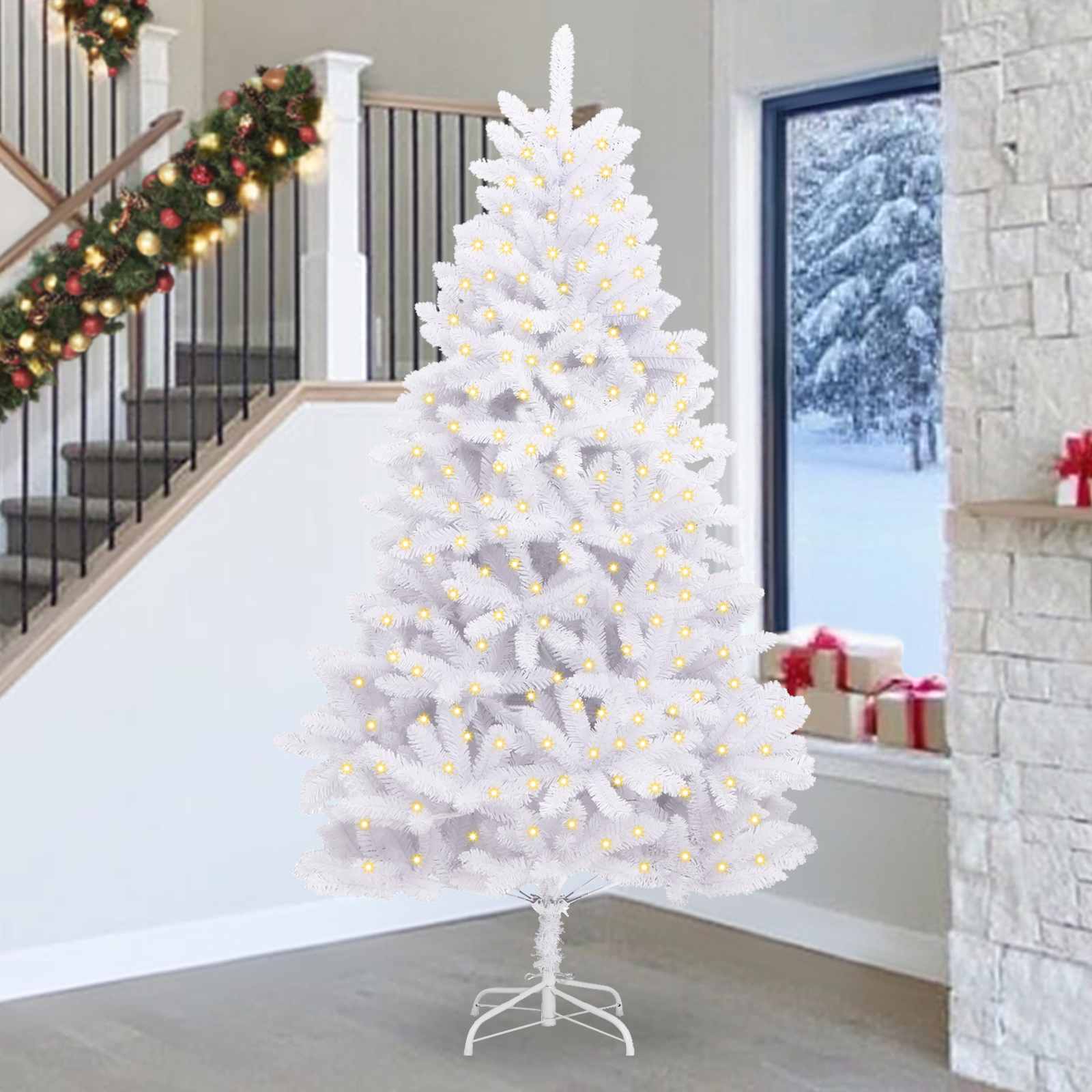 Künstlicher Weihnachtsbaum Klappbar Mit Ständer Weiß