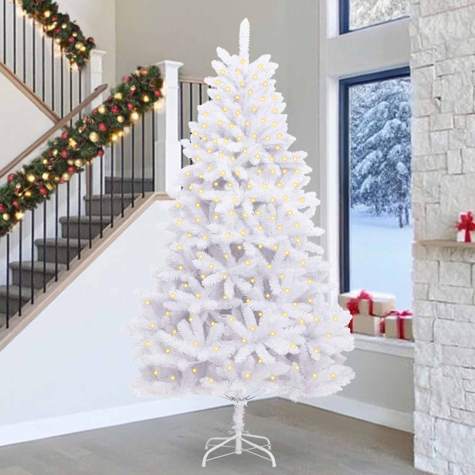 Künstlicher Weihnachtsbaum Klappbar Mit Ständer Weiß