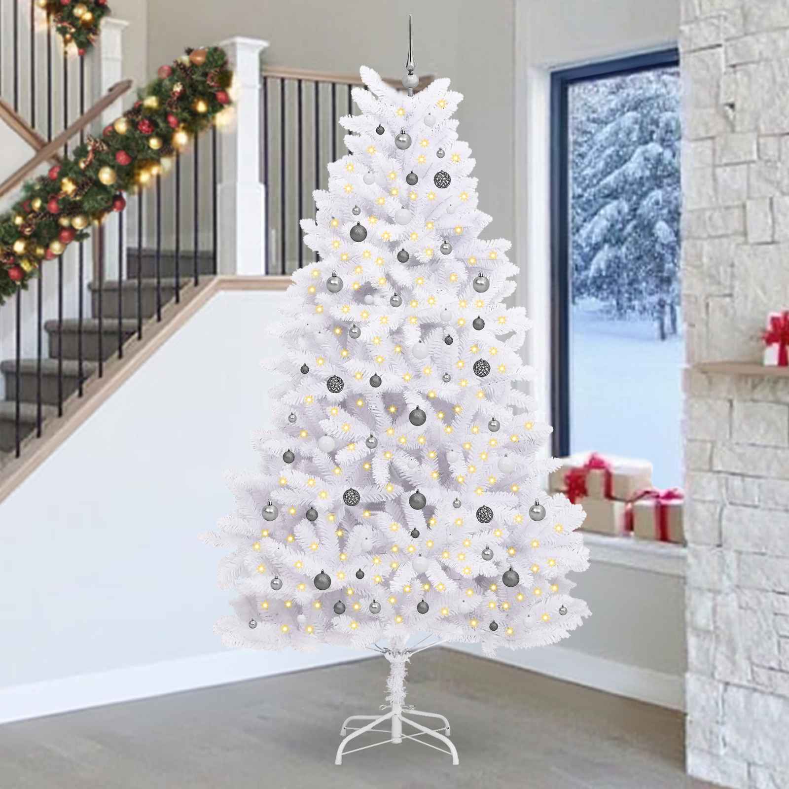 Künstlicher Weihnachtsbaum Klappbar Mit Ständer Weiß