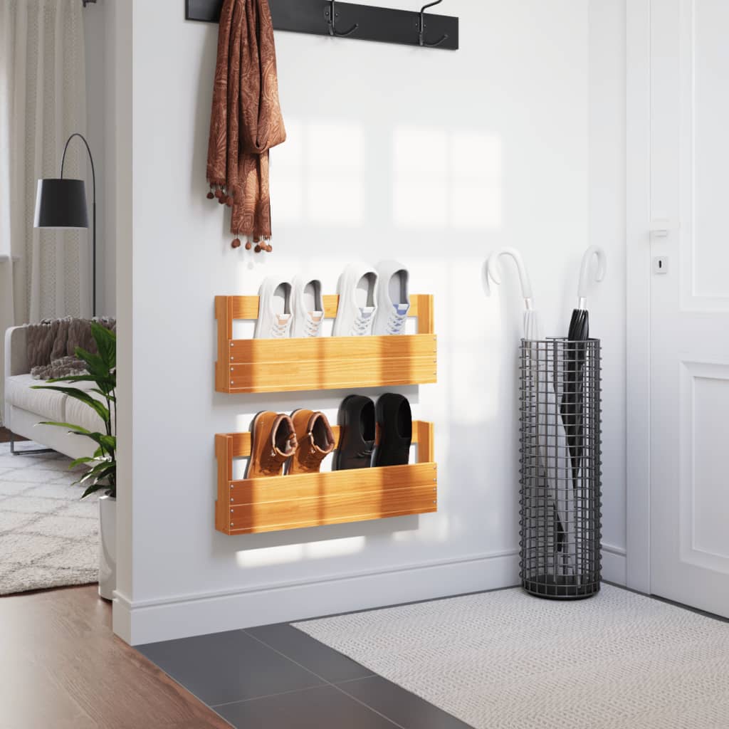 Wand-Schuhregale 2 Stk. 59X8,5X23,5 Cm Massivholz Wachsbraun