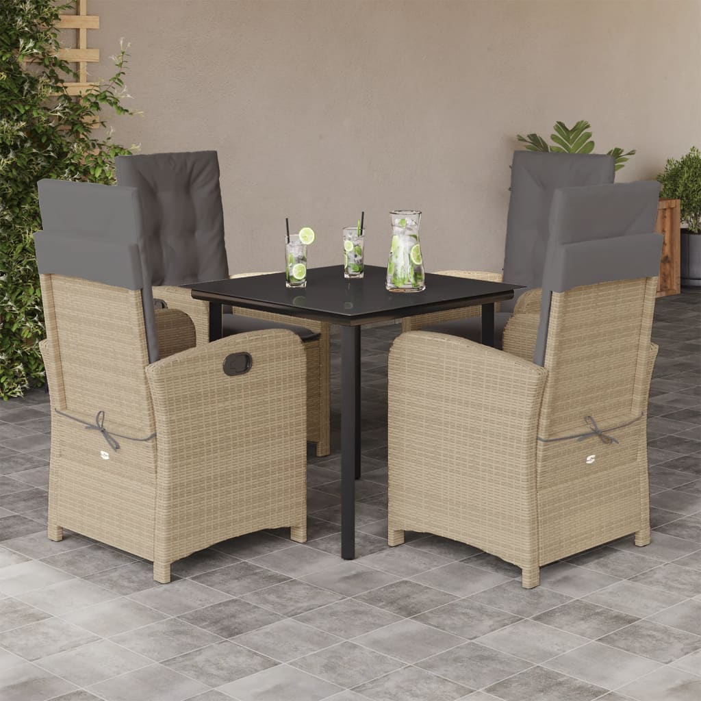 9-Tlg. Garten-Essgruppe Mit Kissen Beigemischung Poly Rattan