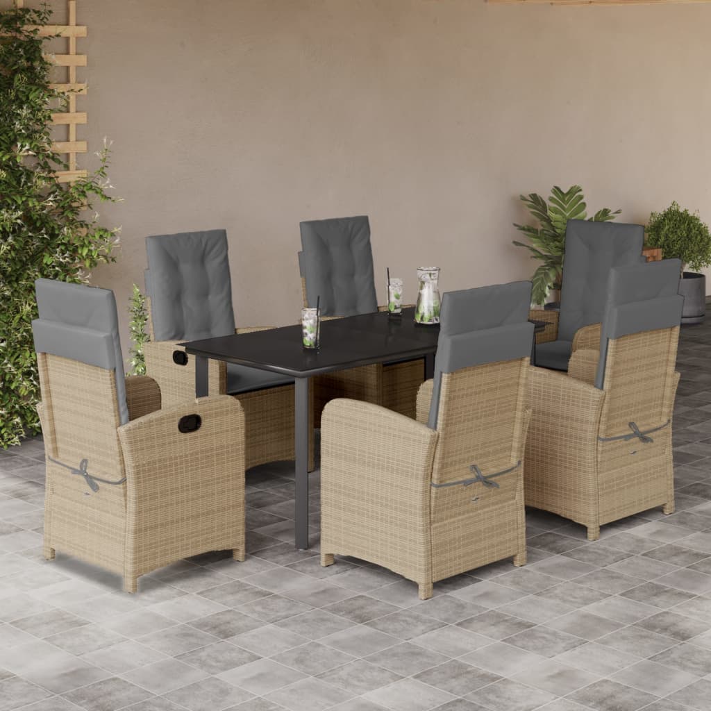 9-Tlg. Garten-Essgruppe Mit Kissen Beigemischung Poly Rattan