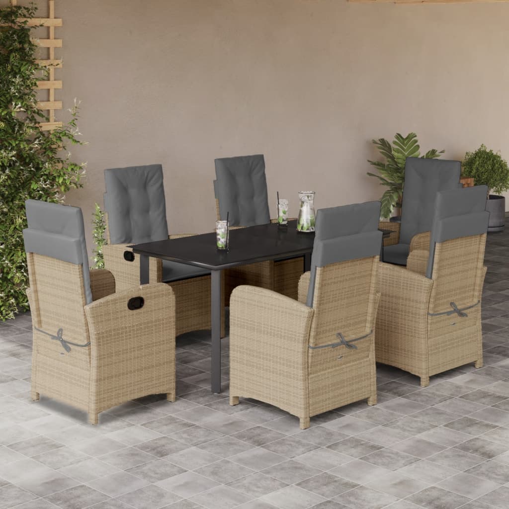 9-Tlg. Garten-Essgruppe Mit Kissen Beigemischung Poly Rattan