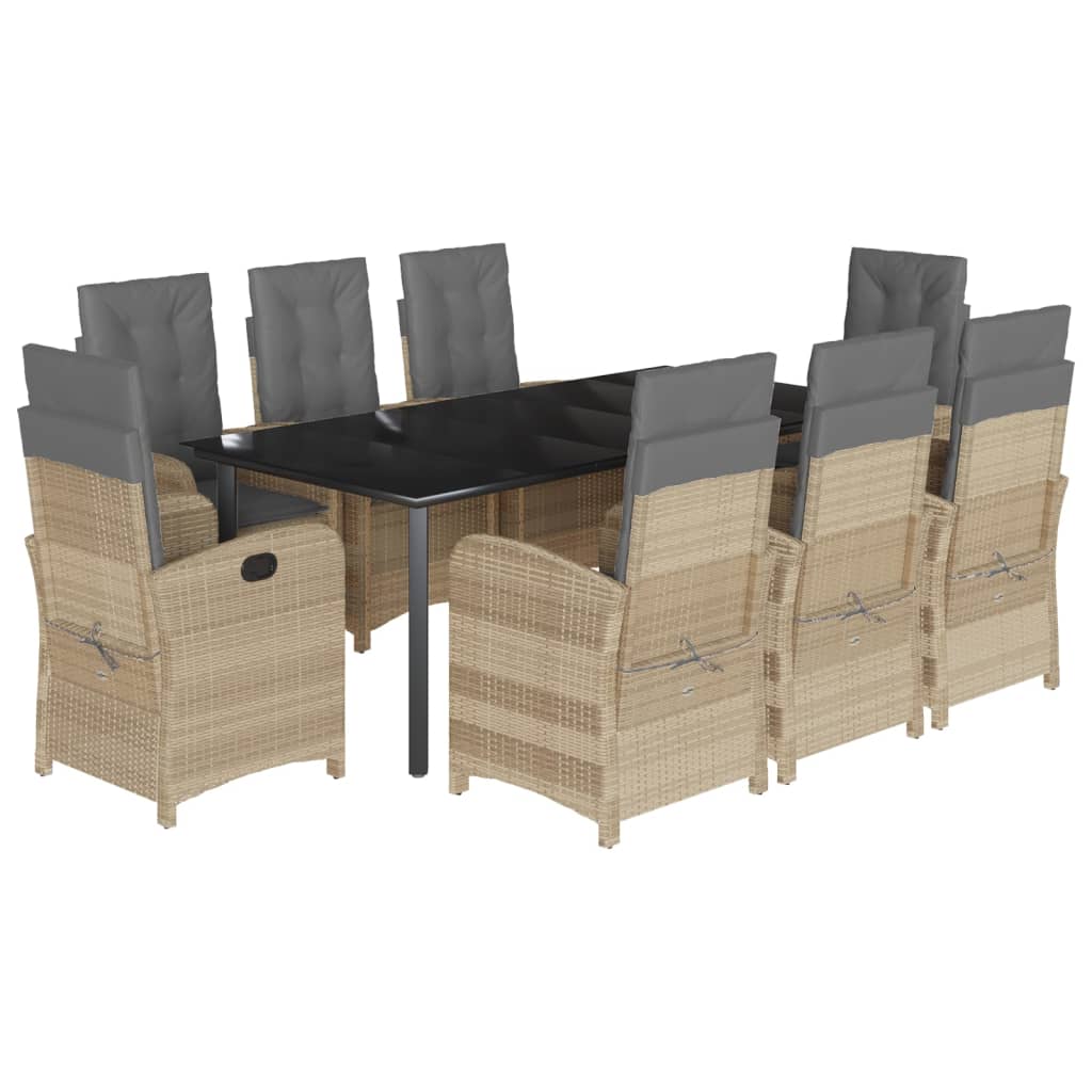 9-Tlg. Garten-Essgruppe Mit Kissen Beigemischung Poly Rattan