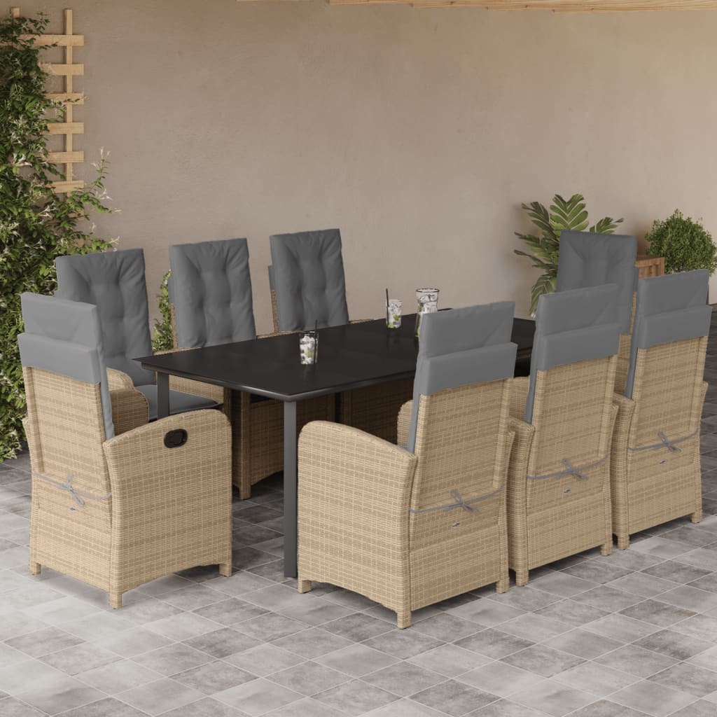9-Tlg. Garten-Essgruppe Mit Kissen Beigemischung Poly Rattan