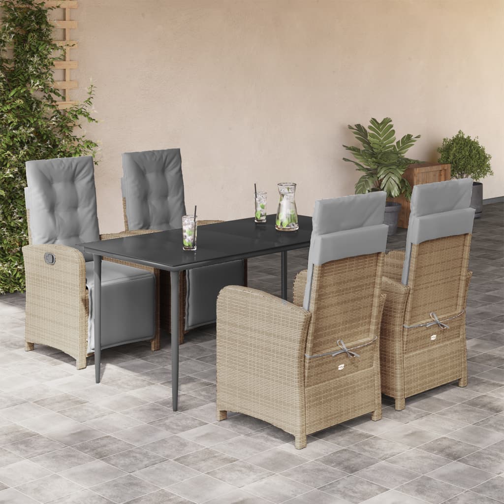 3-Tlg. Bistro-Set Mit Kissen Beige Poly Rattan
