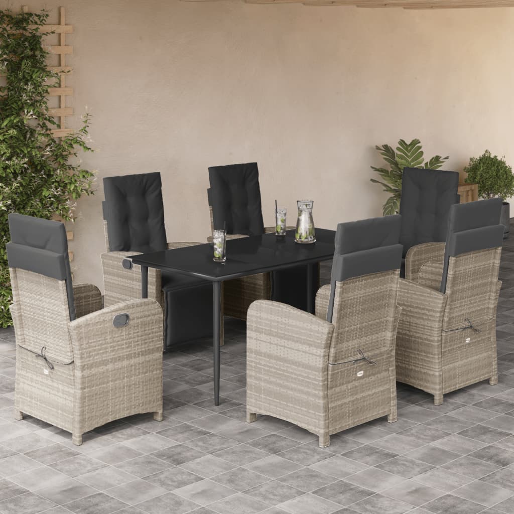 5-Tlg. Garten-Essgruppe Mit Kissen Hellgrau Poly Rattan