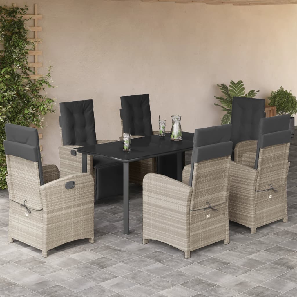 5-Tlg. Garten-Essgruppe Mit Kissen Hellgrau Poly Rattan