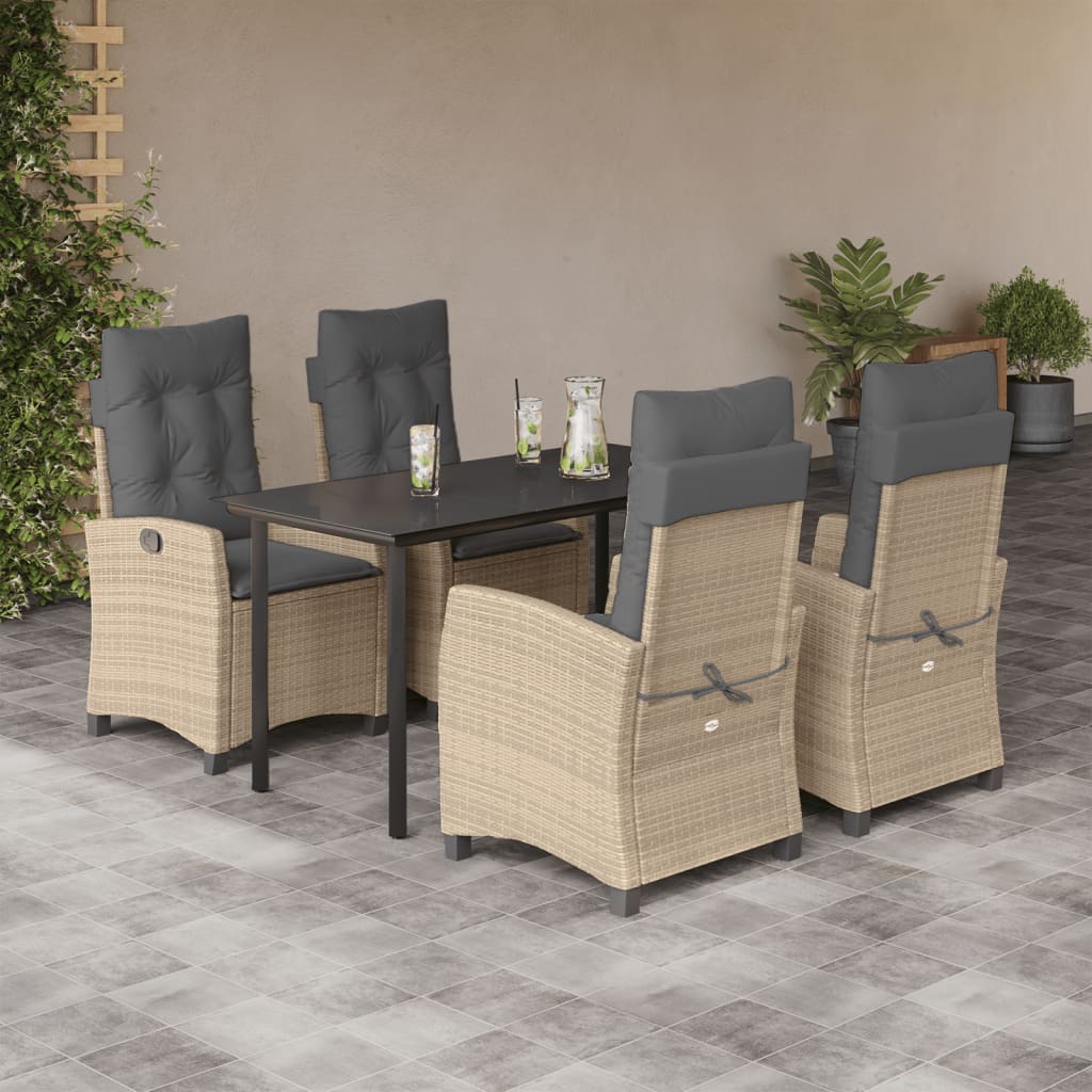5-Tlg. Garten-Essgruppe Mit Kissen Beigemischung Poly Rattan