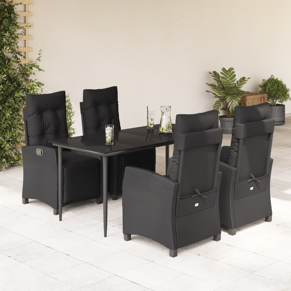 9-Tlg. Garten-Essgruppe Mit Kissen Schwarz Poly Rattan