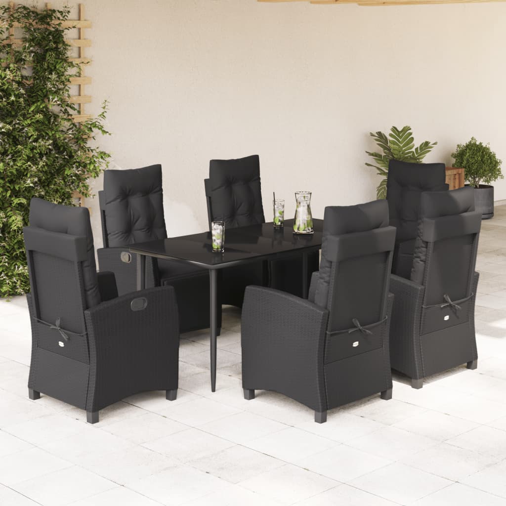 9-Tlg. Garten-Essgruppe Mit Kissen Schwarz Poly Rattan